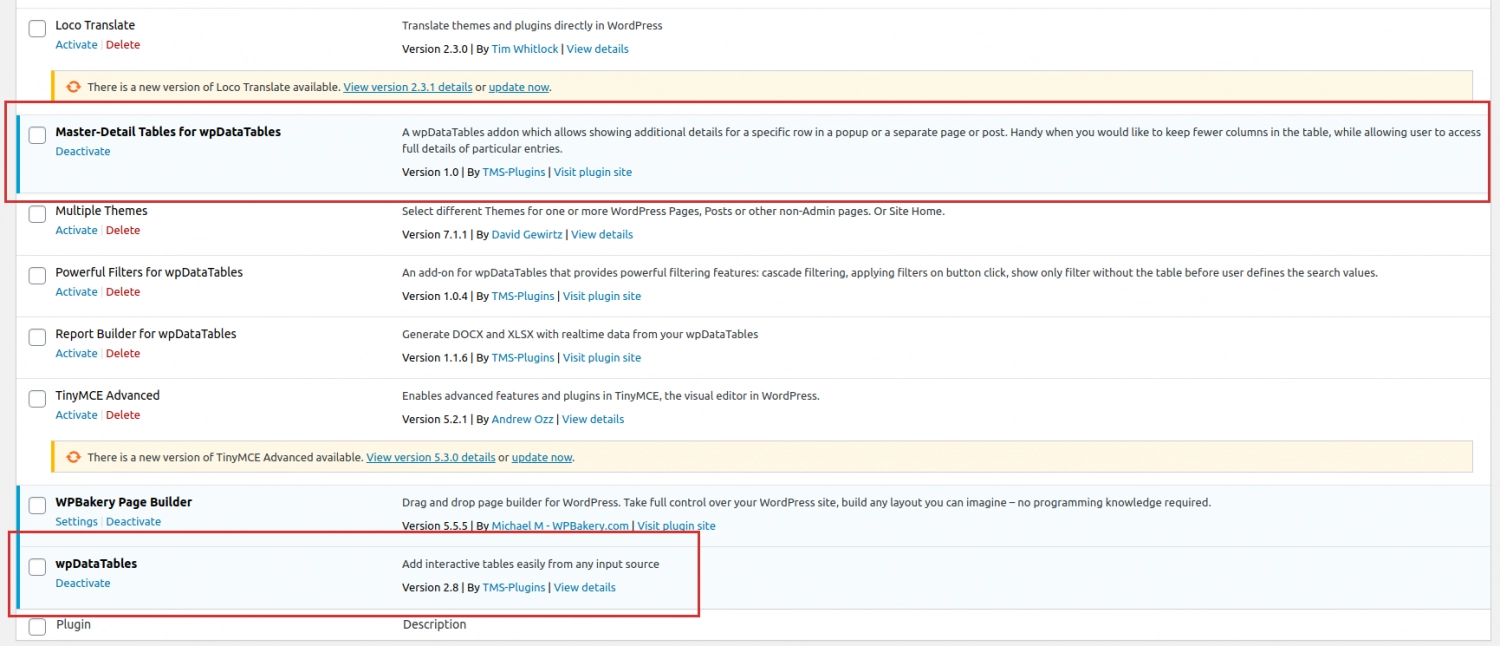 Master-Detail Tables for wpDataTables